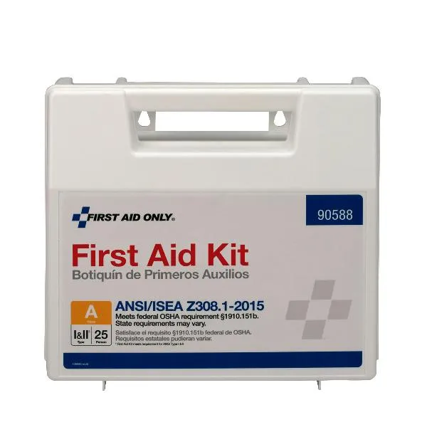 25 Person First Aid Kit, ANSI 2015 Class A, Plastic Case with Dividers