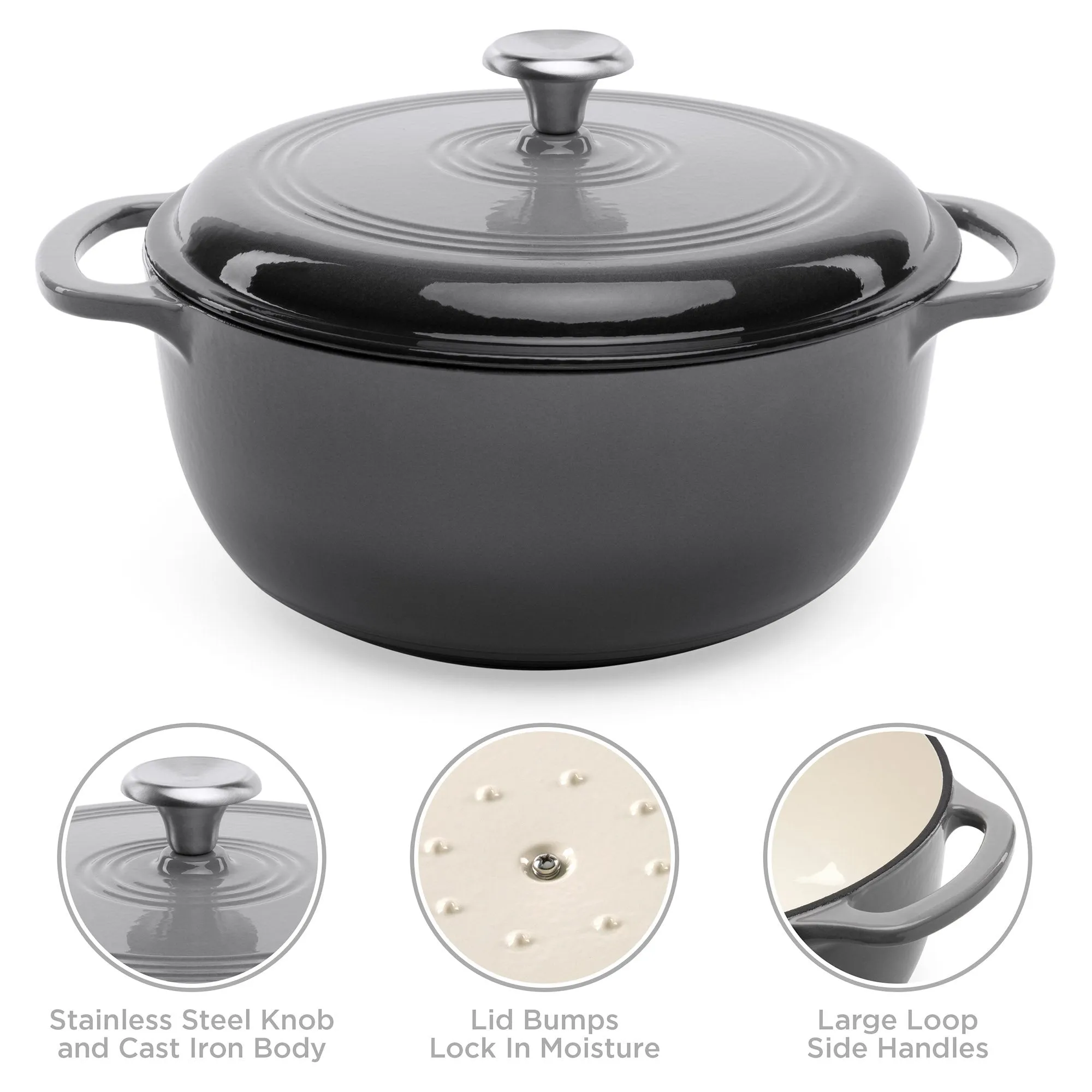 6qt Non-Stick Enamel Cast-Iron Dutch Oven Kitchen Cookware w/ Side Handles