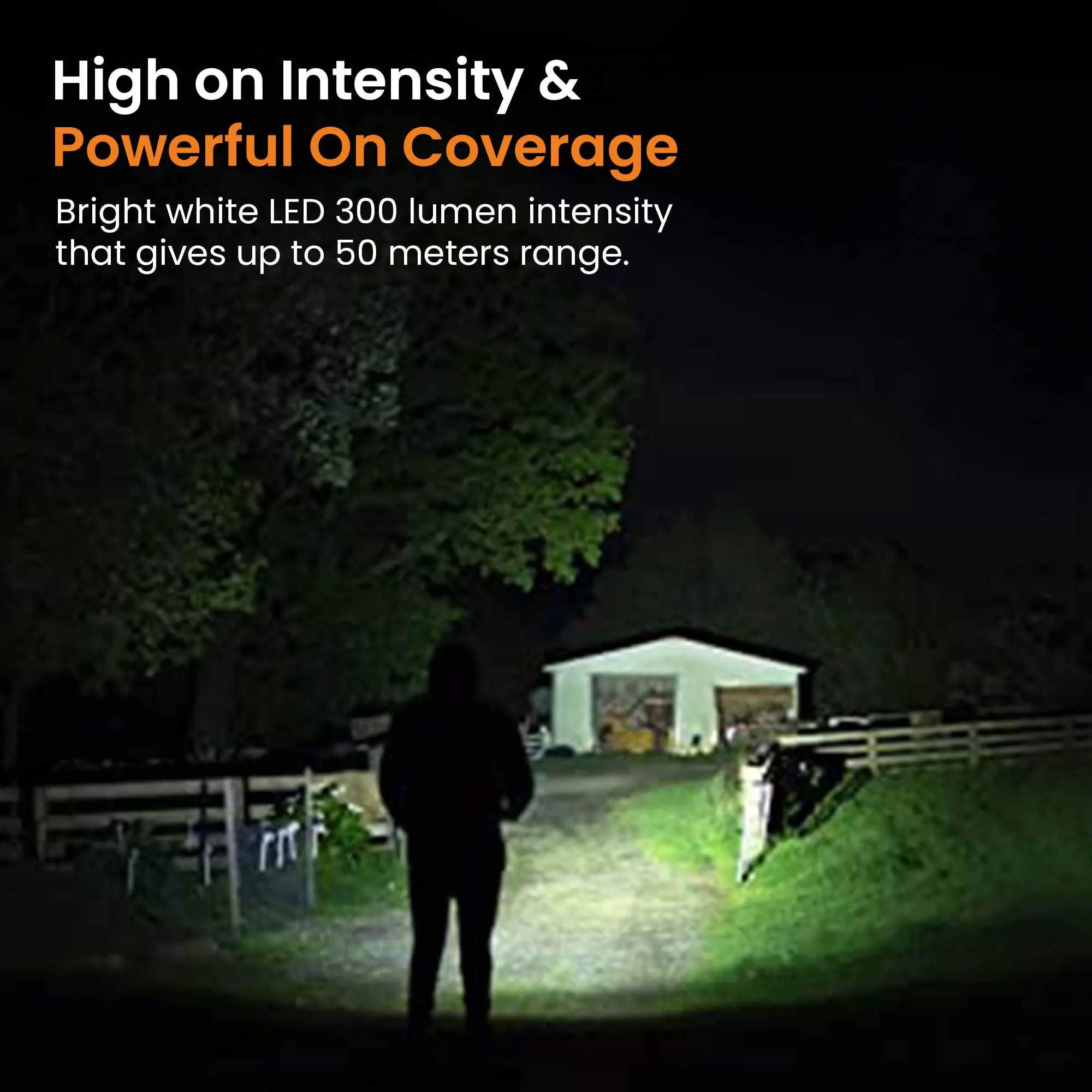 CHESTON LED Flashlight White Light | Compact | 300 Lumen | 50m Range | 6 - Month Manufacturing Warranty | Multiple Mode Full - Med - Low - Flash - SOS | Water Resistant IPX4