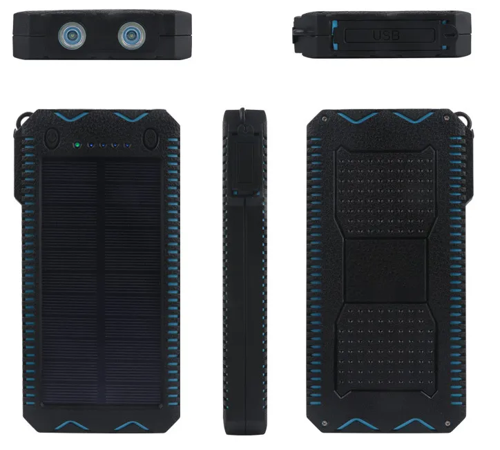 Portable Outdoor Waterproof Solar Power Bank Camping External Backup Battery Pack Dual