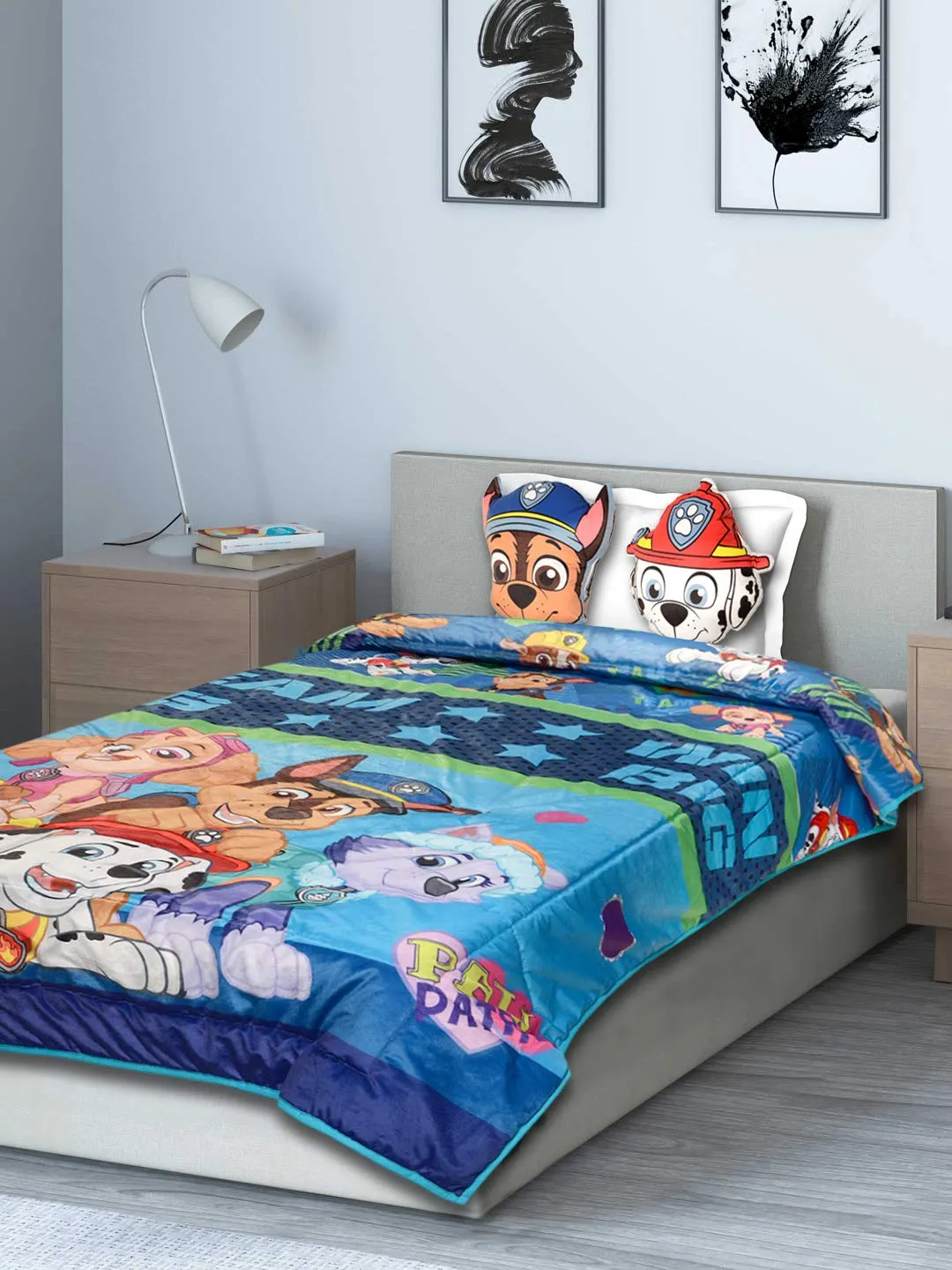 Saral Home Paw Patrol Velvet & Cotton AC Quilt with 2 Cushions (Multicolor, 135X210 CM)