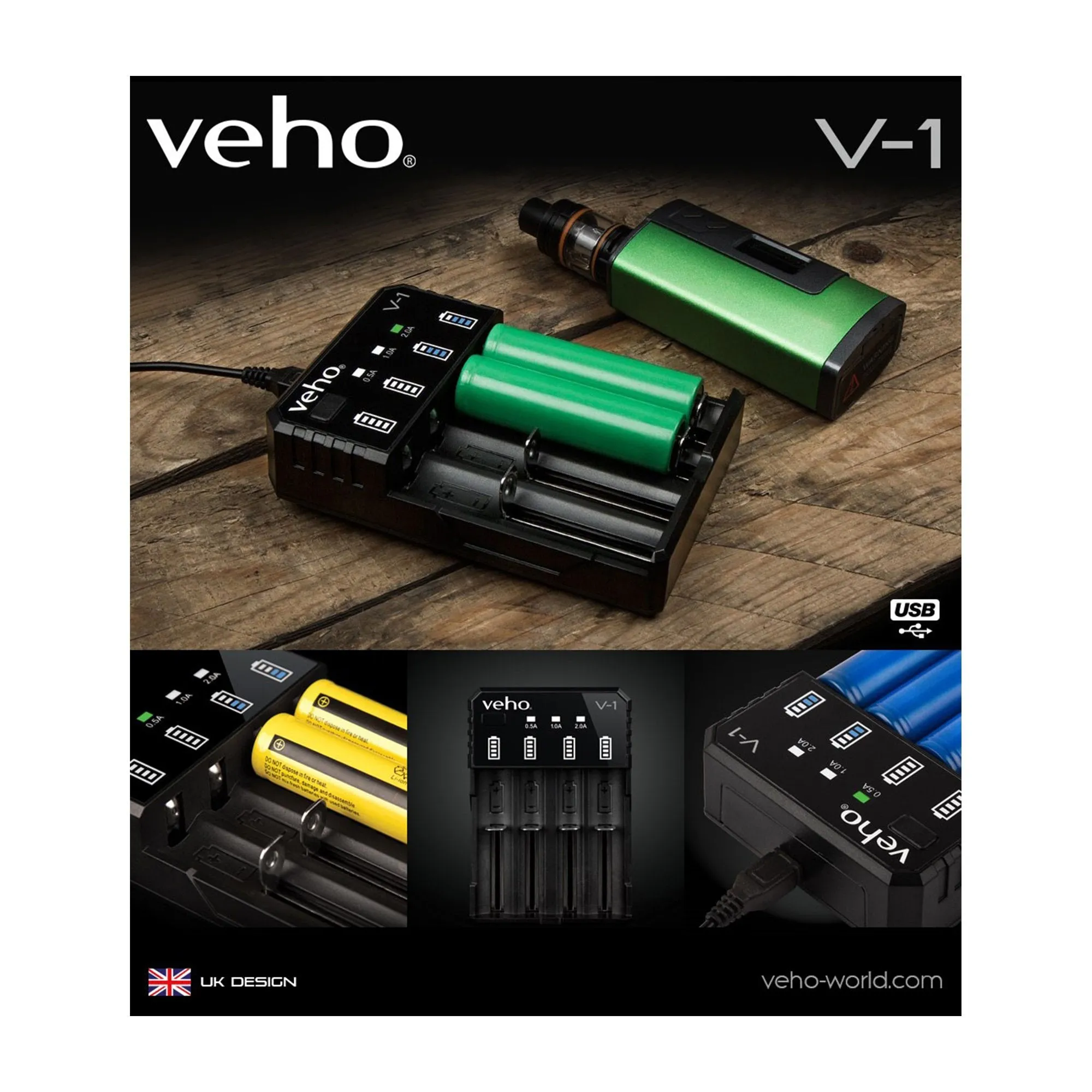 Veho Pebble V-1 Universal USB Rechargeable 5V/2A 18650 Li-ion Battery Charger