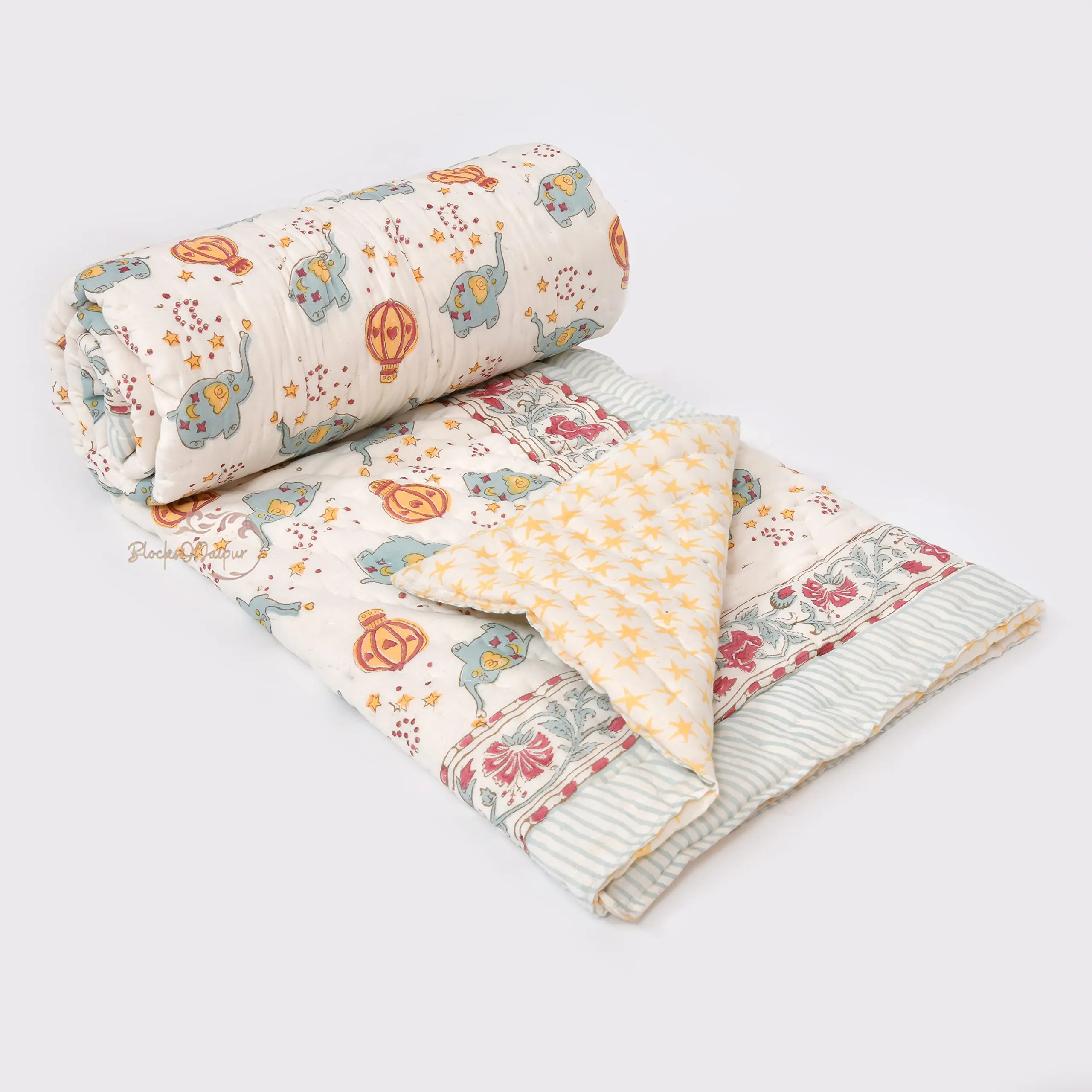 WORLDNEX Organic 100% Cotton Baby Quilt | Ac Blanket Comforter | 100 * 150cm | 0-5 Years (Design 4)